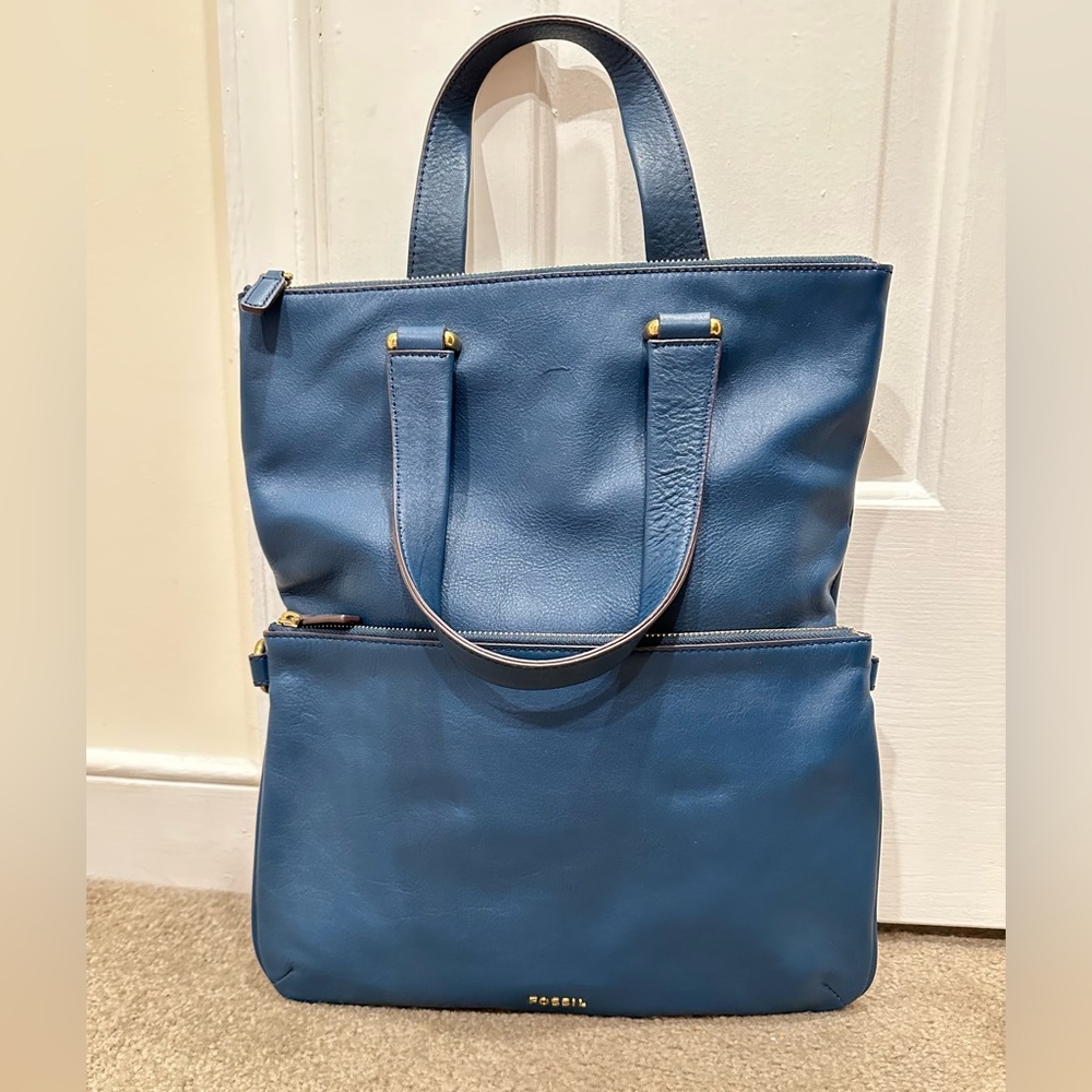 Fossil, Memoir Anthology Crossbody/Foldover Leather Tote, Blue